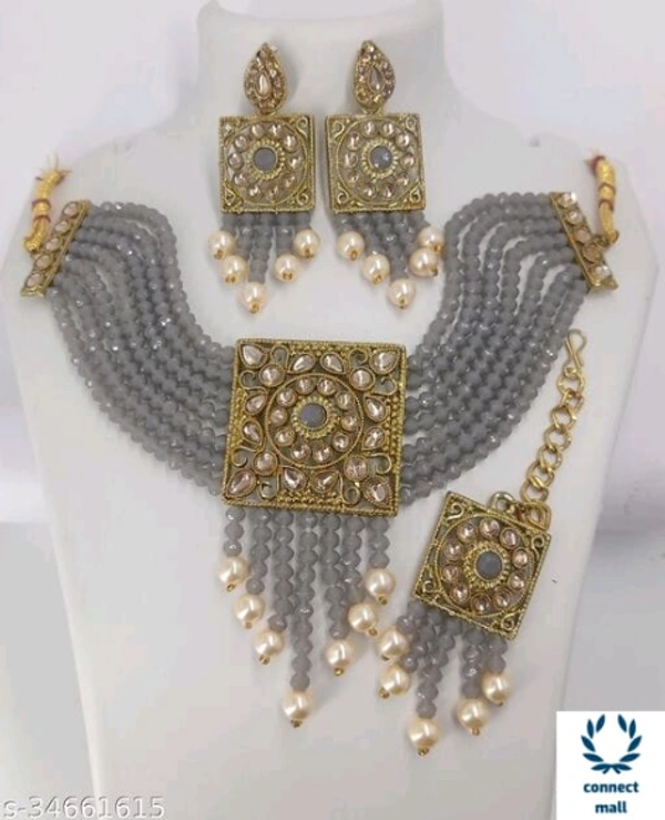 Rajasthani Tediyaa Royal Set Of  Adjustable CHOKER Necklace Made From Pearl Kundan And Moti - Grey, Copper, As Per Image, Pack Of :1